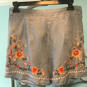 embroidered elastic waist summer shorts
